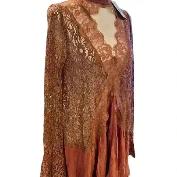 FREE PEOPLE Secret Origins Lace Tunic Dusty Mauve Size Small New With Tags - Picture 6 of 10